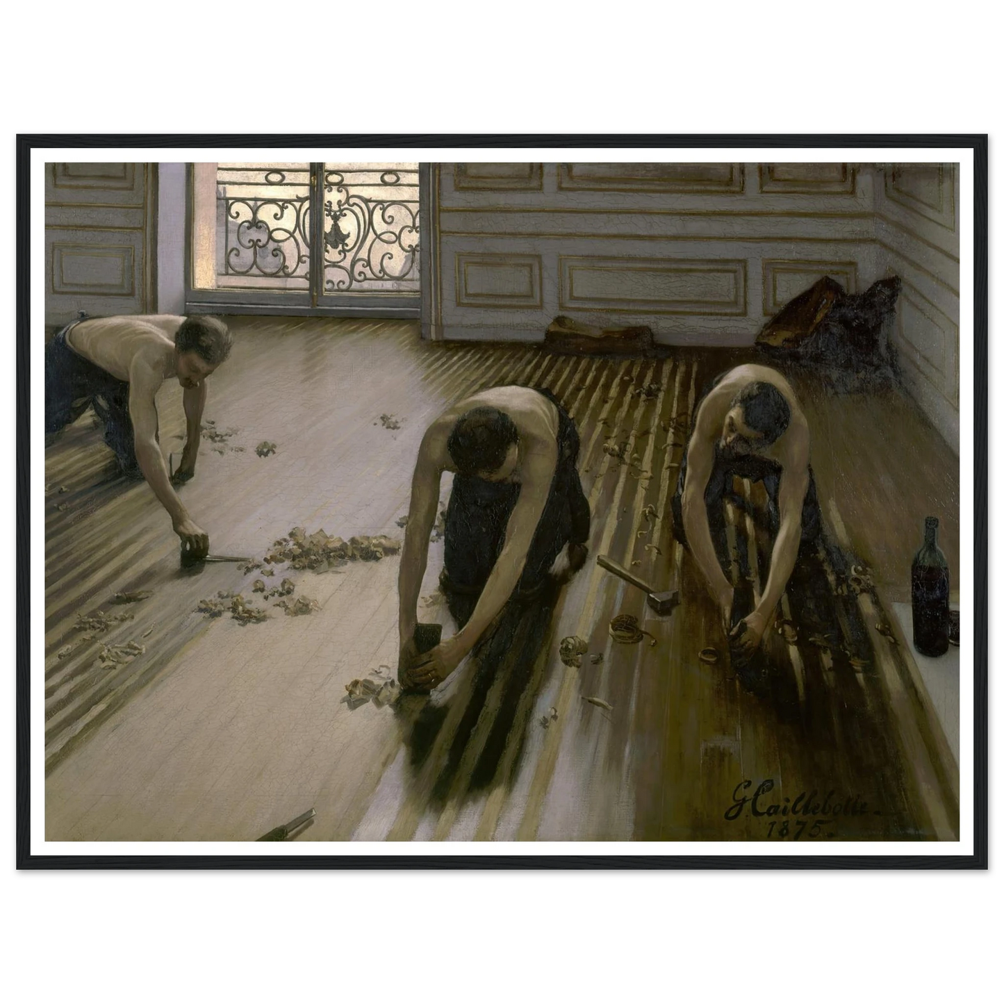 The Floor Planers (1875) Art Print | Gustave Caillebotte - Framed Poster - 30x40 cm / 12x16″ - Black frame