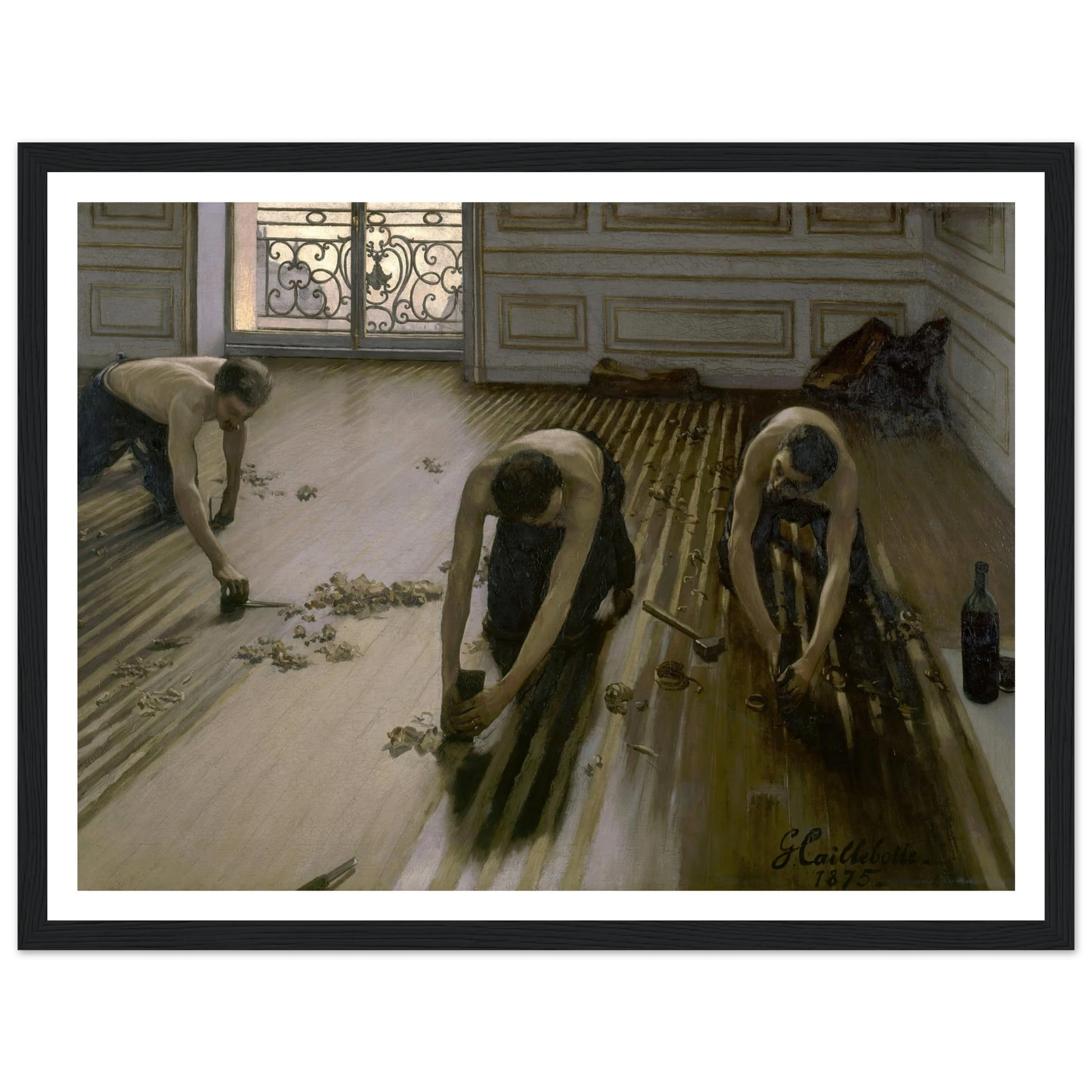 The Floor Planers (1875) Art Print | Gustave Caillebotte - Framed Poster - 30x40 cm / 12x16″ - Black frame