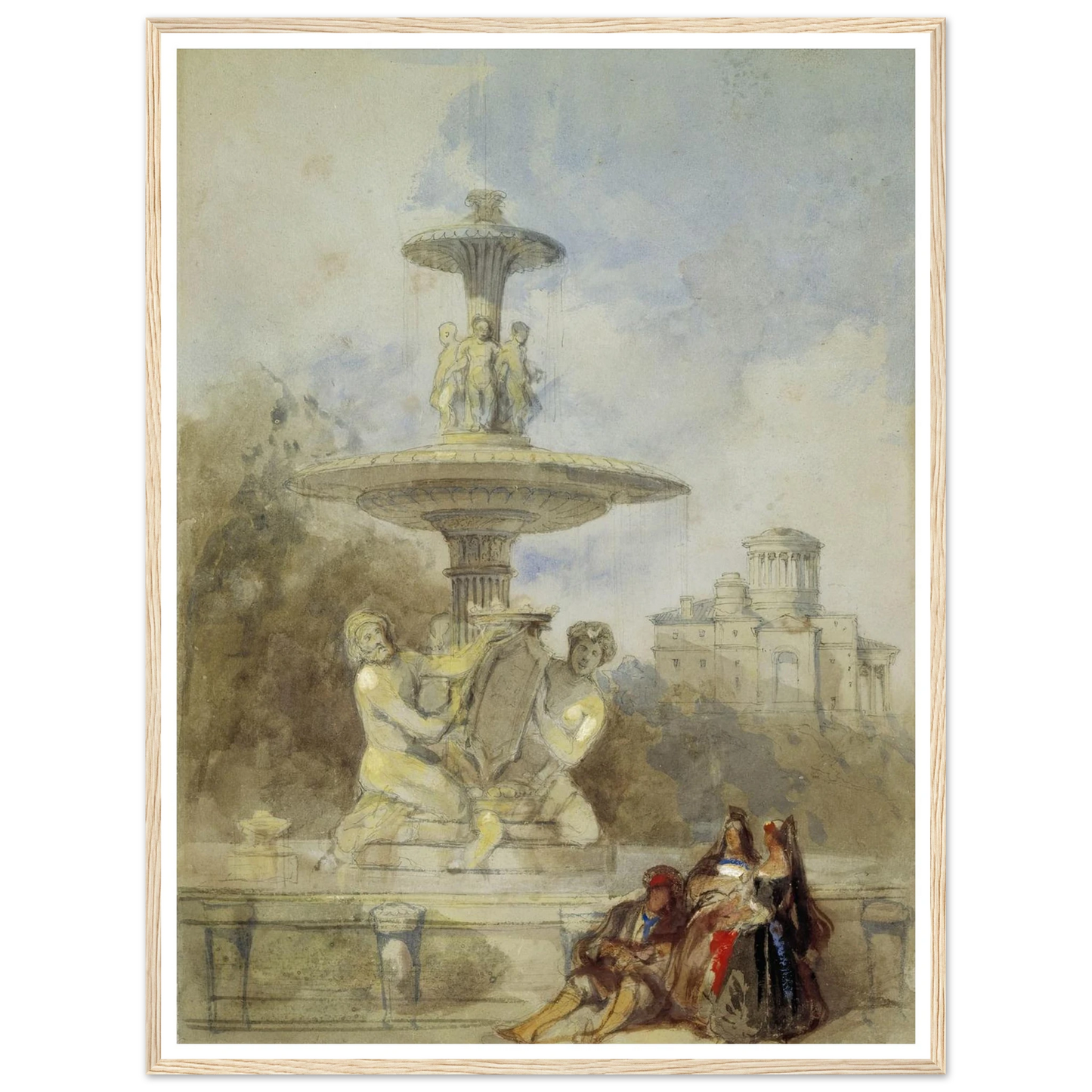 The Fountain on the Prado, Madrid (circa 1837) Art Print | David Roberts - Framed Poster - 30x40 cm / 12x16″ - Black frame