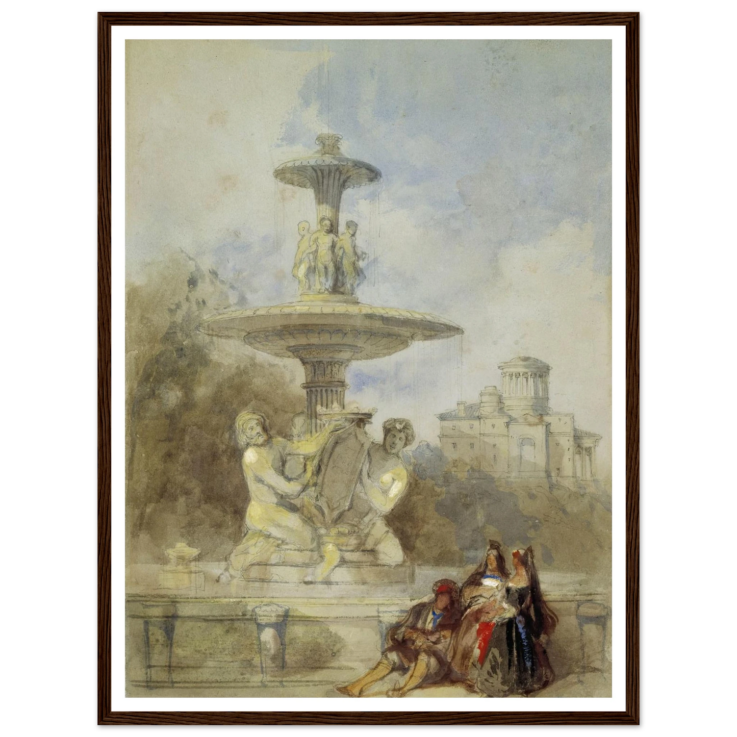 The Fountain on the Prado, Madrid (circa 1837) Art Print | David Roberts - Framed Poster - 30x40 cm / 12x16″ - Black frame
