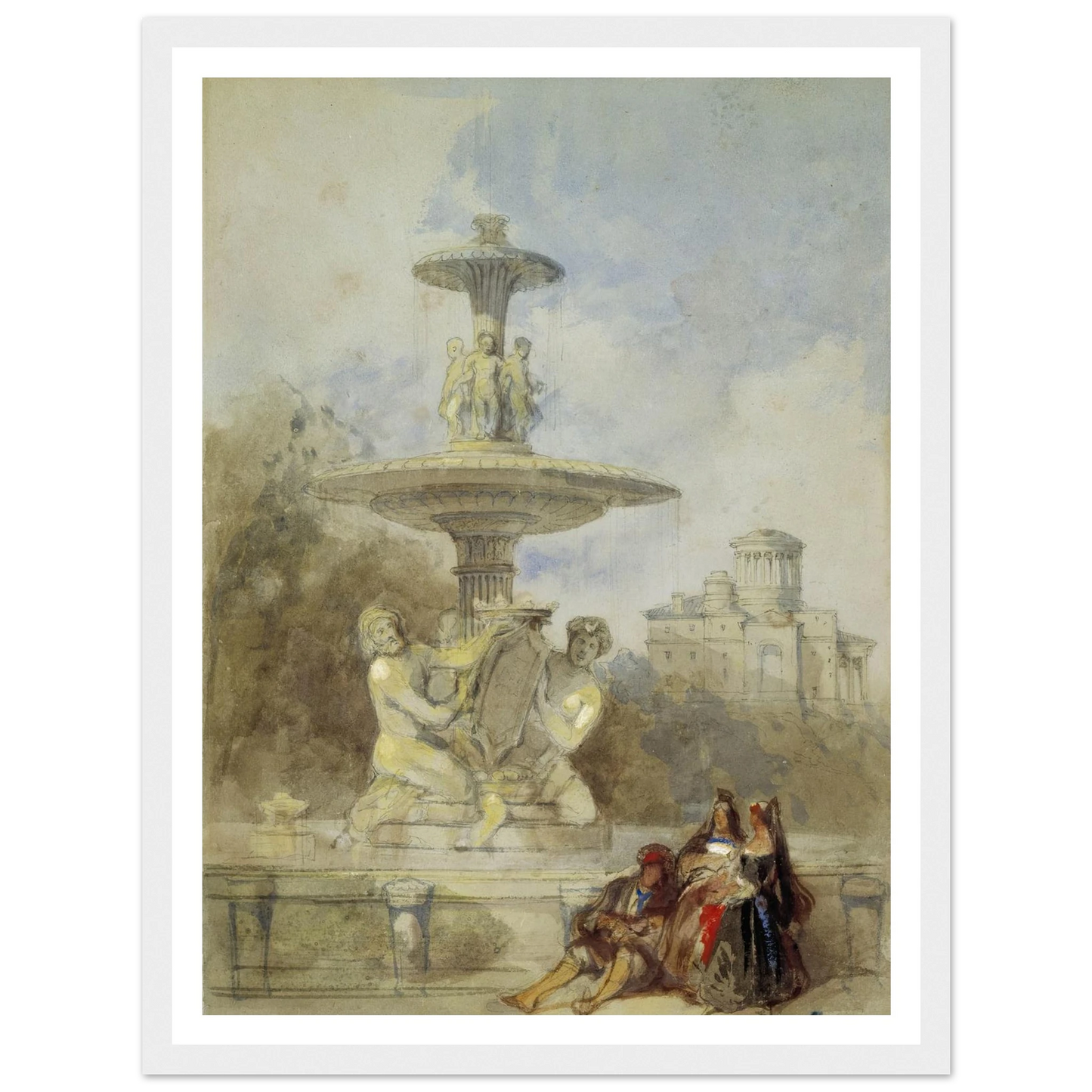 The Fountain on the Prado, Madrid (circa 1837) Art Print | David Roberts - Framed Poster - 30x40 cm / 12x16″ - Black frame