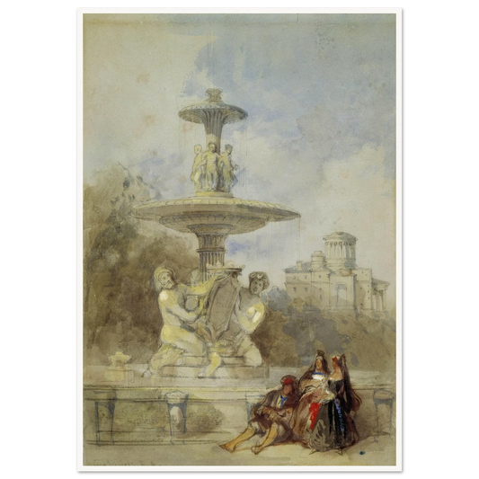 The Fountain on the Prado, Madrid (circa 1837) Art Print | David Roberts - Framed Poster - 30x40 cm / 12x16″ - Black frame