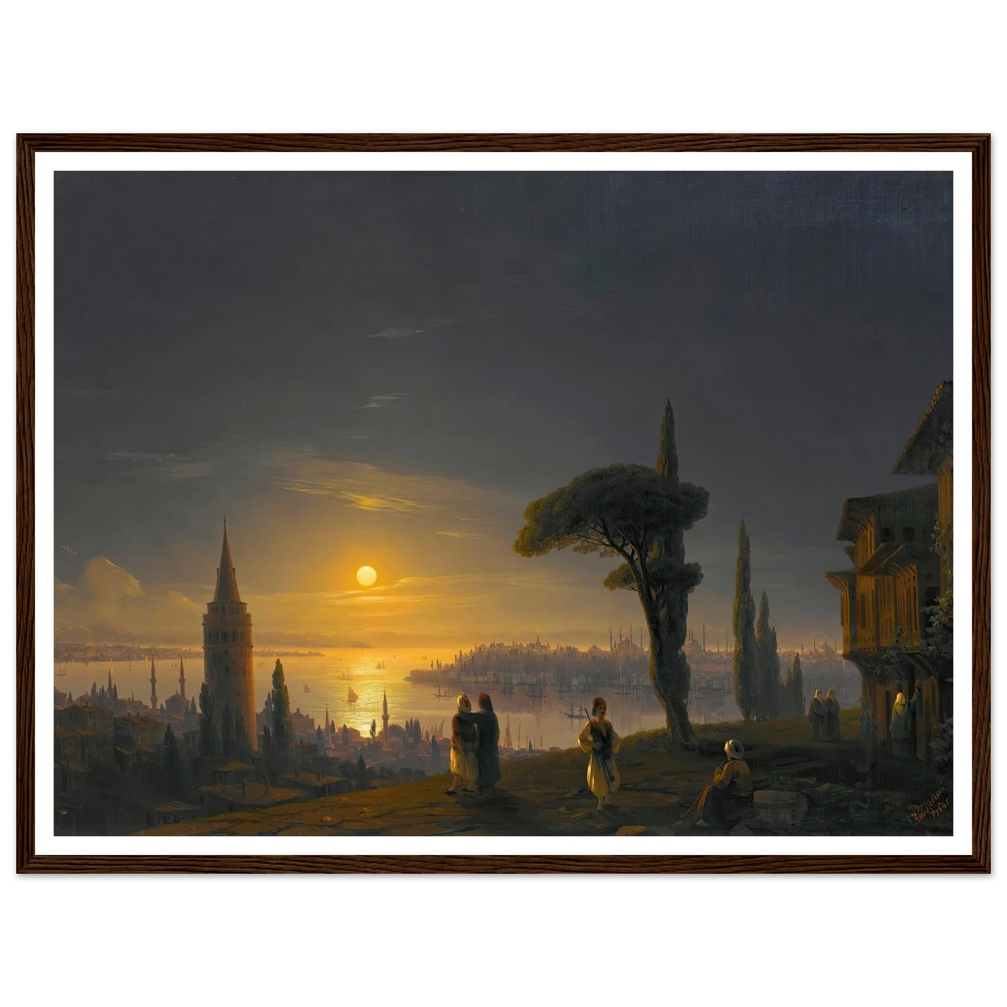 The Galata Tower By Moonlight ( 1845) Art Print | Ivan Konstantinovich Aivazovsky - Framed Poster - 30x40 cm / 12x16″ - Black frame
