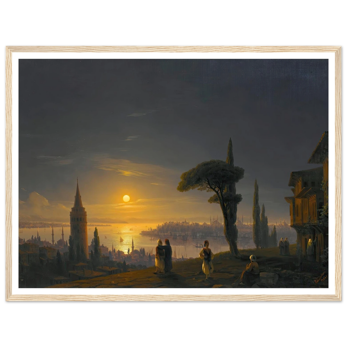 The Galata Tower By Moonlight ( 1845) Art Print | Ivan Konstantinovich Aivazovsky - Framed Poster - 30x40 cm / 12x16″ - Black frame