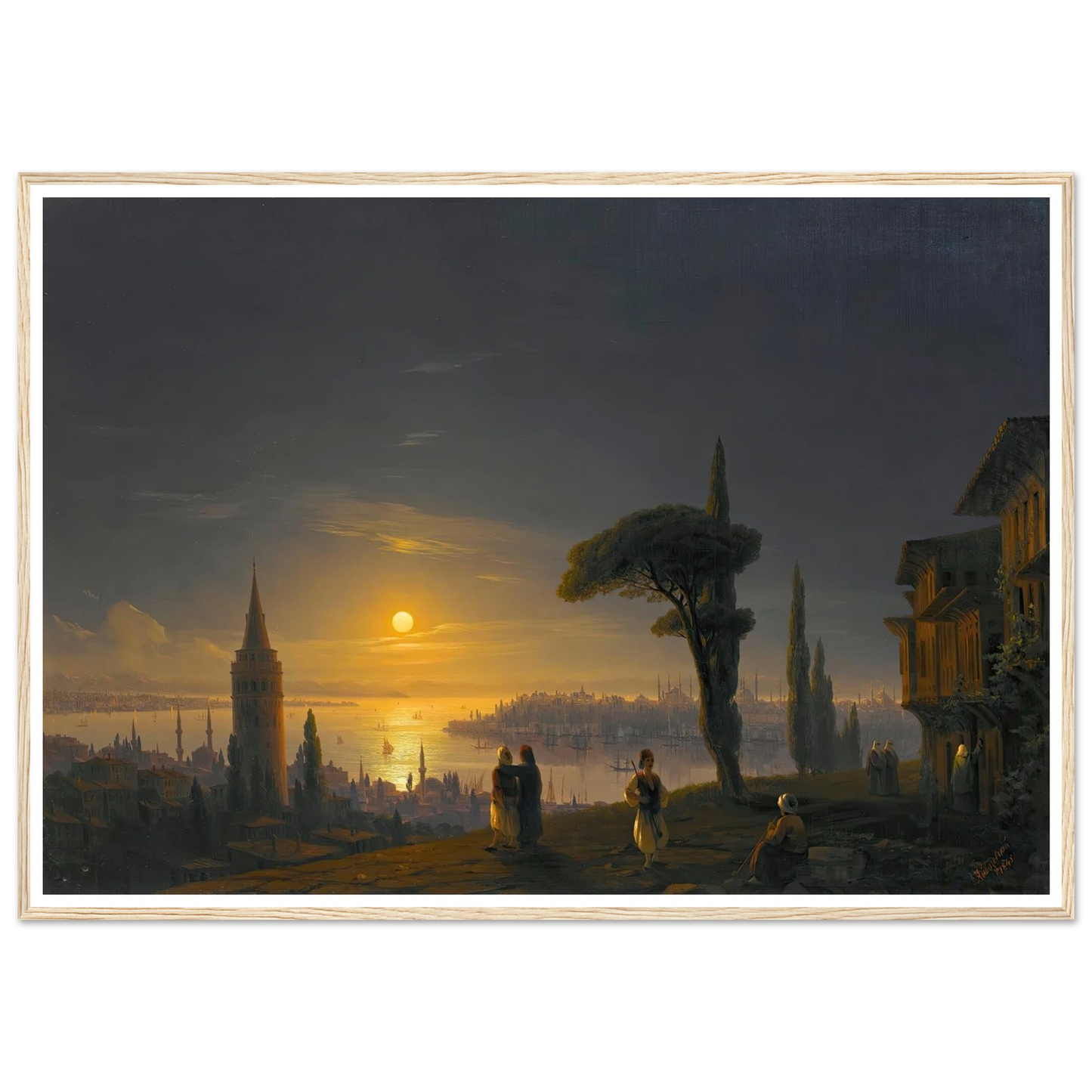 The Galata Tower By Moonlight ( 1845) Art Print | Ivan Konstantinovich Aivazovsky - Framed Poster - 30x40 cm / 12x16″ - Black frame
