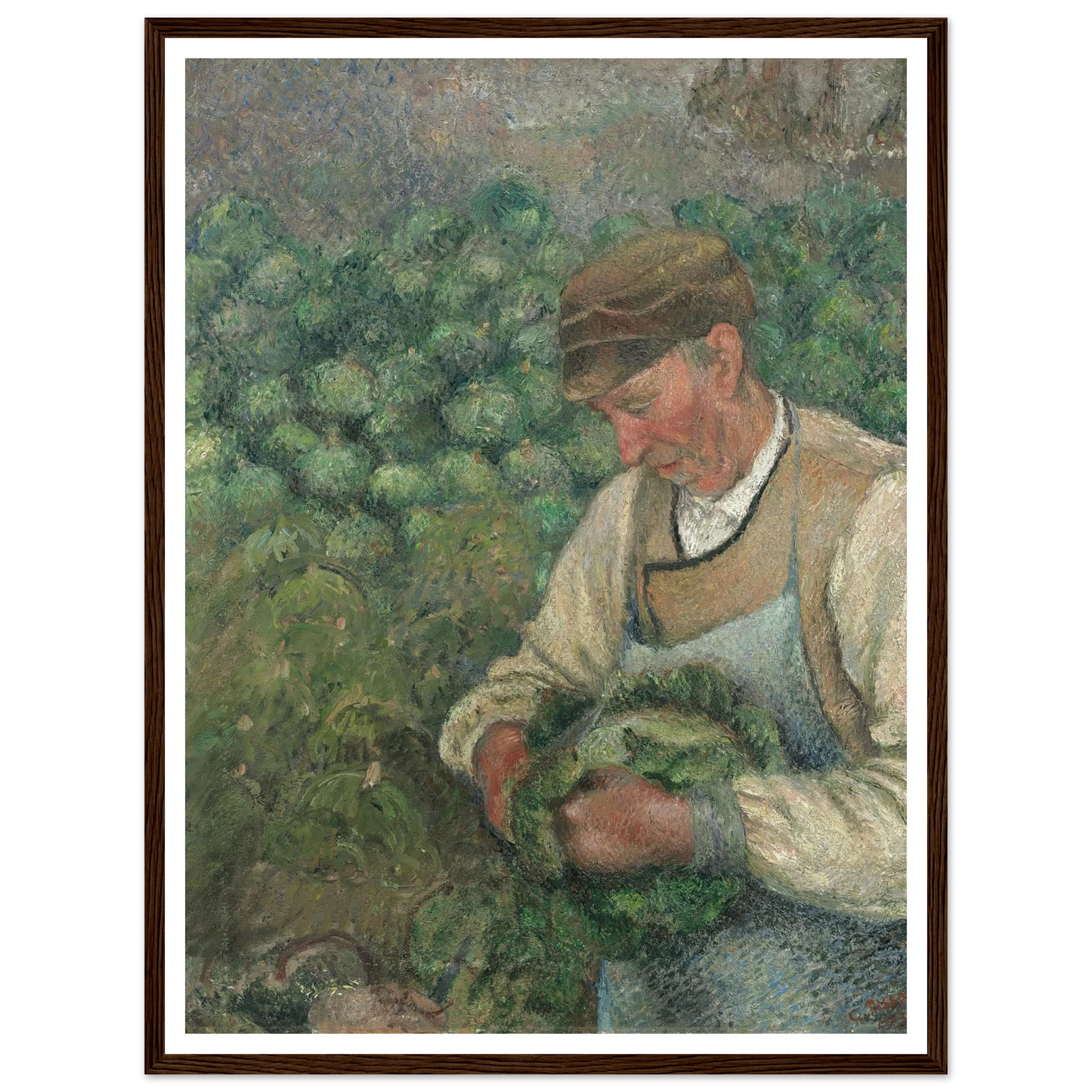The Gardener – Old Peasant with Cabbage (1883-1895) Art Print | Camille Pissarro - Framed Poster - 30x40 cm / 12x16″ - Black frame