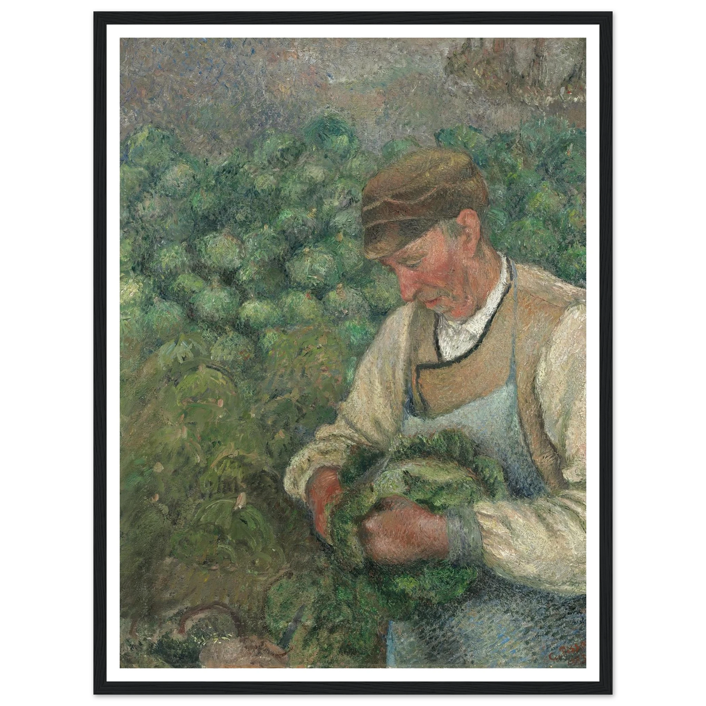 The Gardener – Old Peasant with Cabbage (1883-1895) Art Print | Camille Pissarro - Framed Poster - 30x40 cm / 12x16″ - Black frame