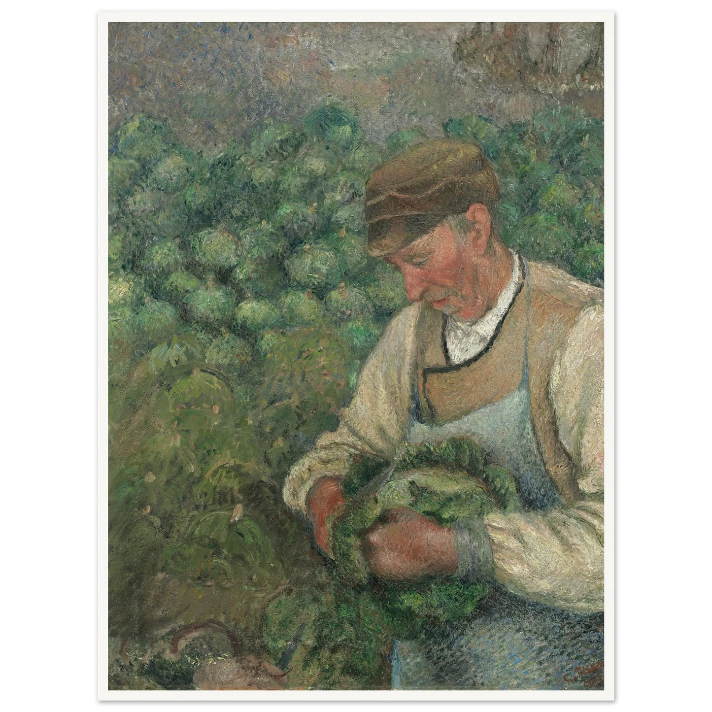 The Gardener – Old Peasant with Cabbage (1883-1895) Art Print | Camille Pissarro - Framed Poster - 30x40 cm / 12x16″ - Black frame