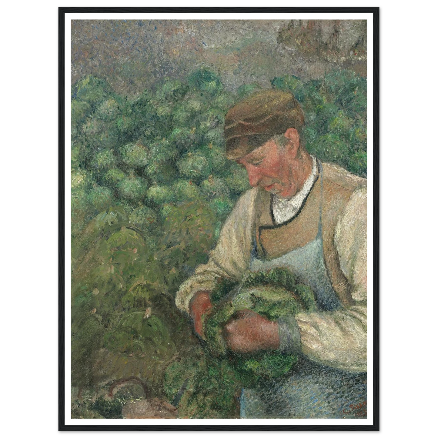 The Gardener – Old Peasant with Cabbage (1883-1895) Art Print | Camille Pissarro - Framed Poster - 30x40 cm / 12x16″ - Black frame