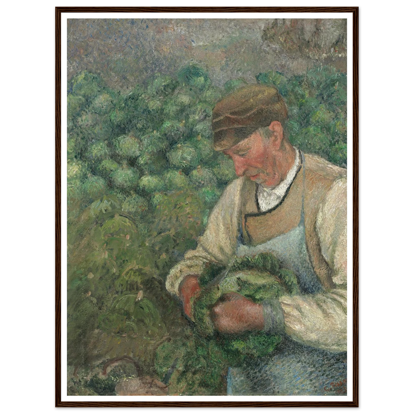 The Gardener – Old Peasant with Cabbage (1883-1895) Art Print | Camille Pissarro - Framed Poster - 30x40 cm / 12x16″ - Black frame