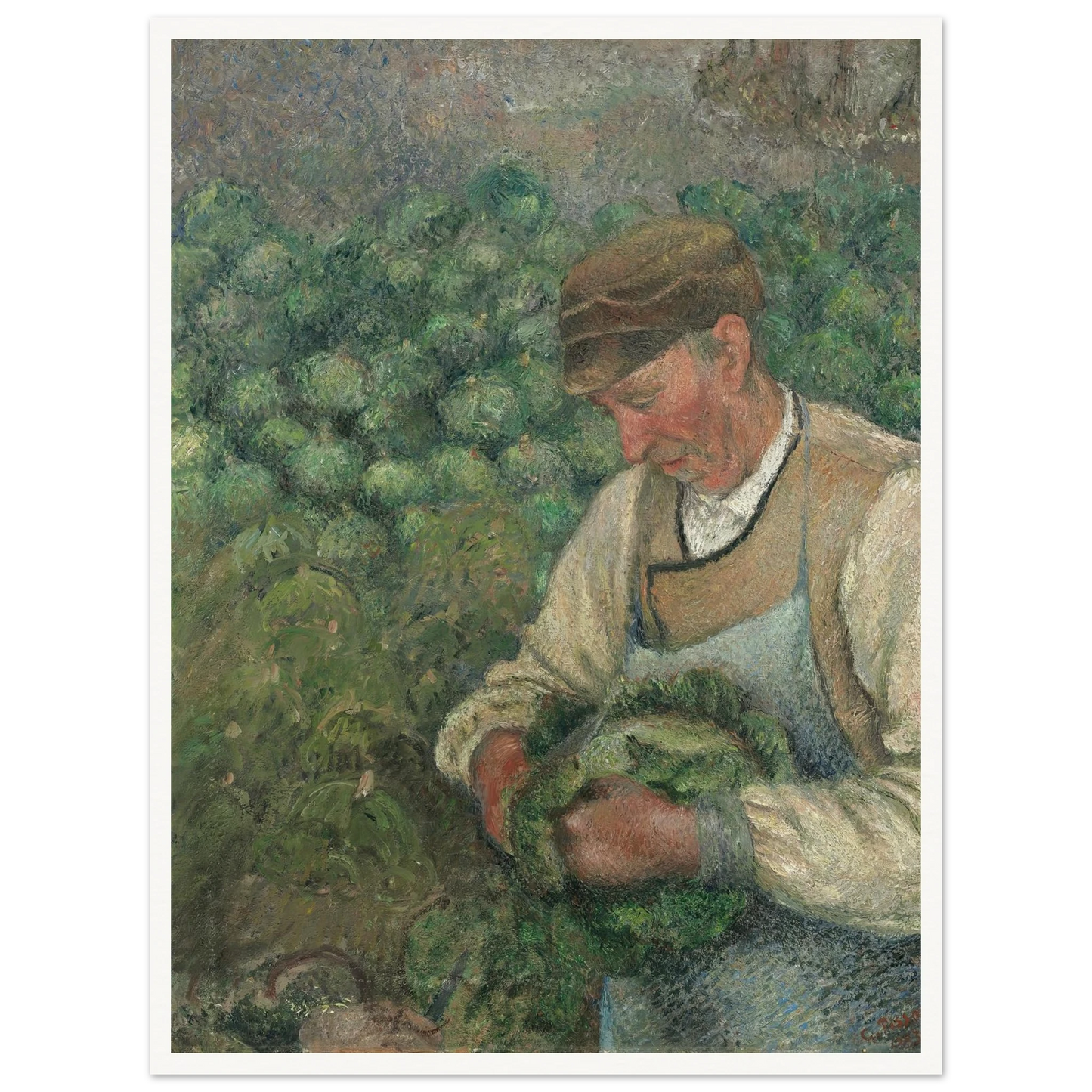 The Gardener – Old Peasant with Cabbage (1883-1895) Art Print | Camille Pissarro - Framed Poster - 30x40 cm / 12x16″ - Black frame