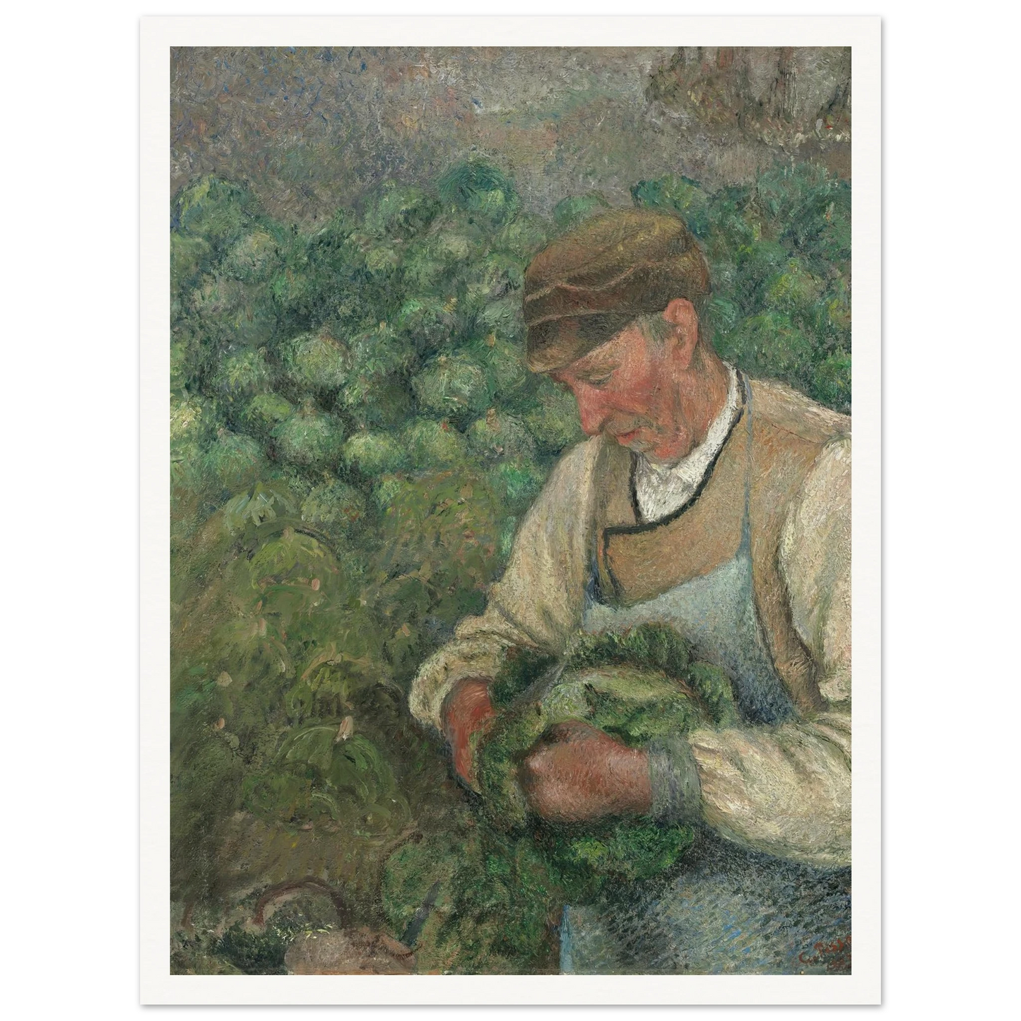 The Gardener – Old Peasant with Cabbage (1883-1895) Art Print | Camille Pissarro - Framed Poster - 30x40 cm / 12x16″ - Black frame