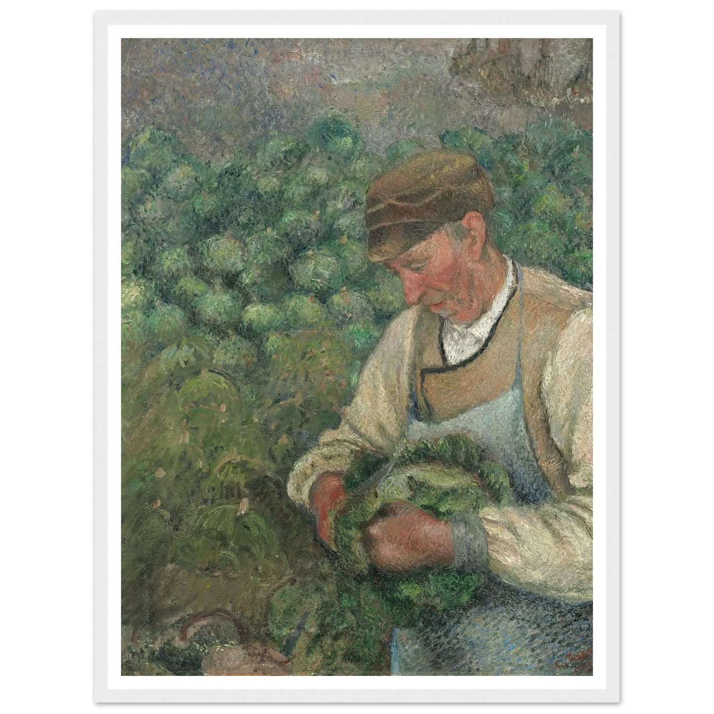 The Gardener – Old Peasant with Cabbage (1883-1895) Art Print | Camille Pissarro - Framed Poster - 30x40 cm / 12x16″ - Black frame