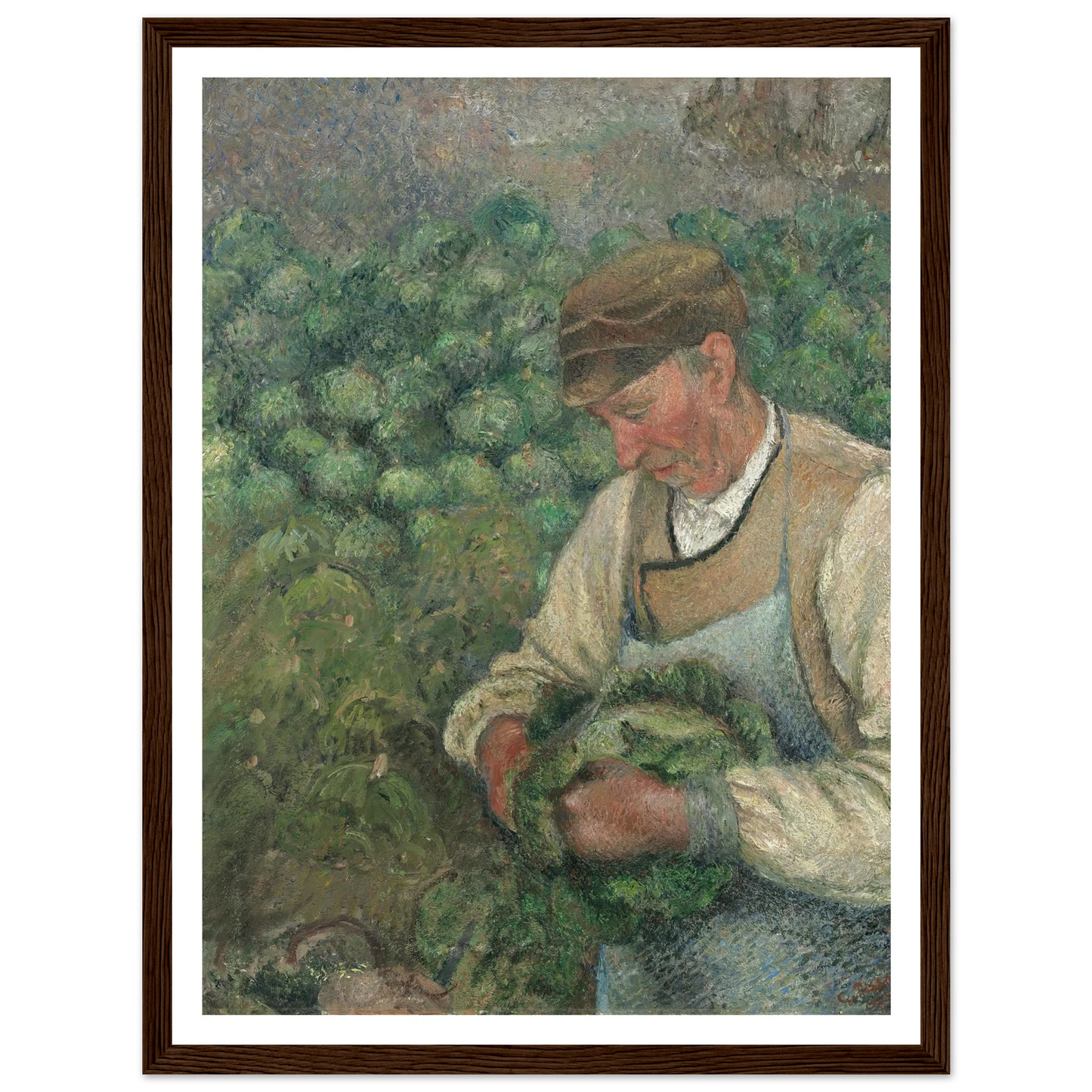The Gardener – Old Peasant with Cabbage (1883-1895) Art Print | Camille Pissarro - Framed Poster - 30x40 cm / 12x16″ - Black frame