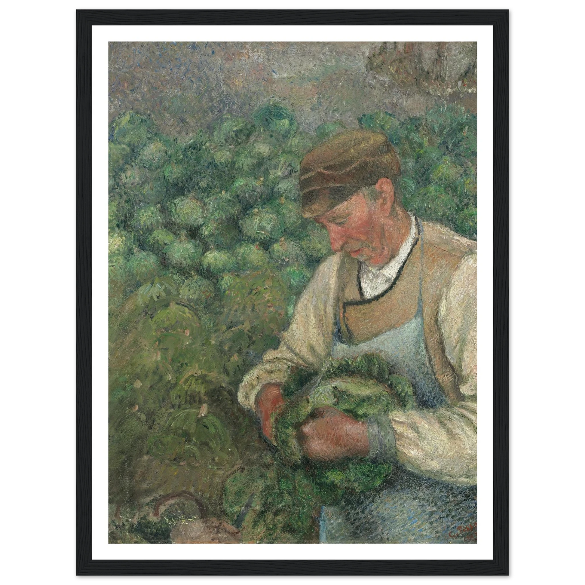 The Gardener – Old Peasant with Cabbage (1883-1895) Art Print | Camille Pissarro - Framed Poster - 30x40 cm / 12x16″ - Black frame