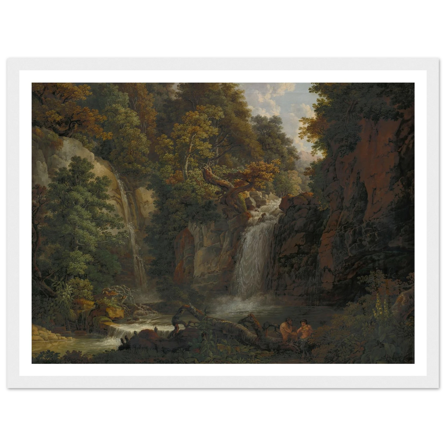 The Giessen near Zeglingen with Two Satyrs Playing the Panflute Art Print | Peter Birmann - Framed Poster - 30x40 cm / 12x16″ - Black frame