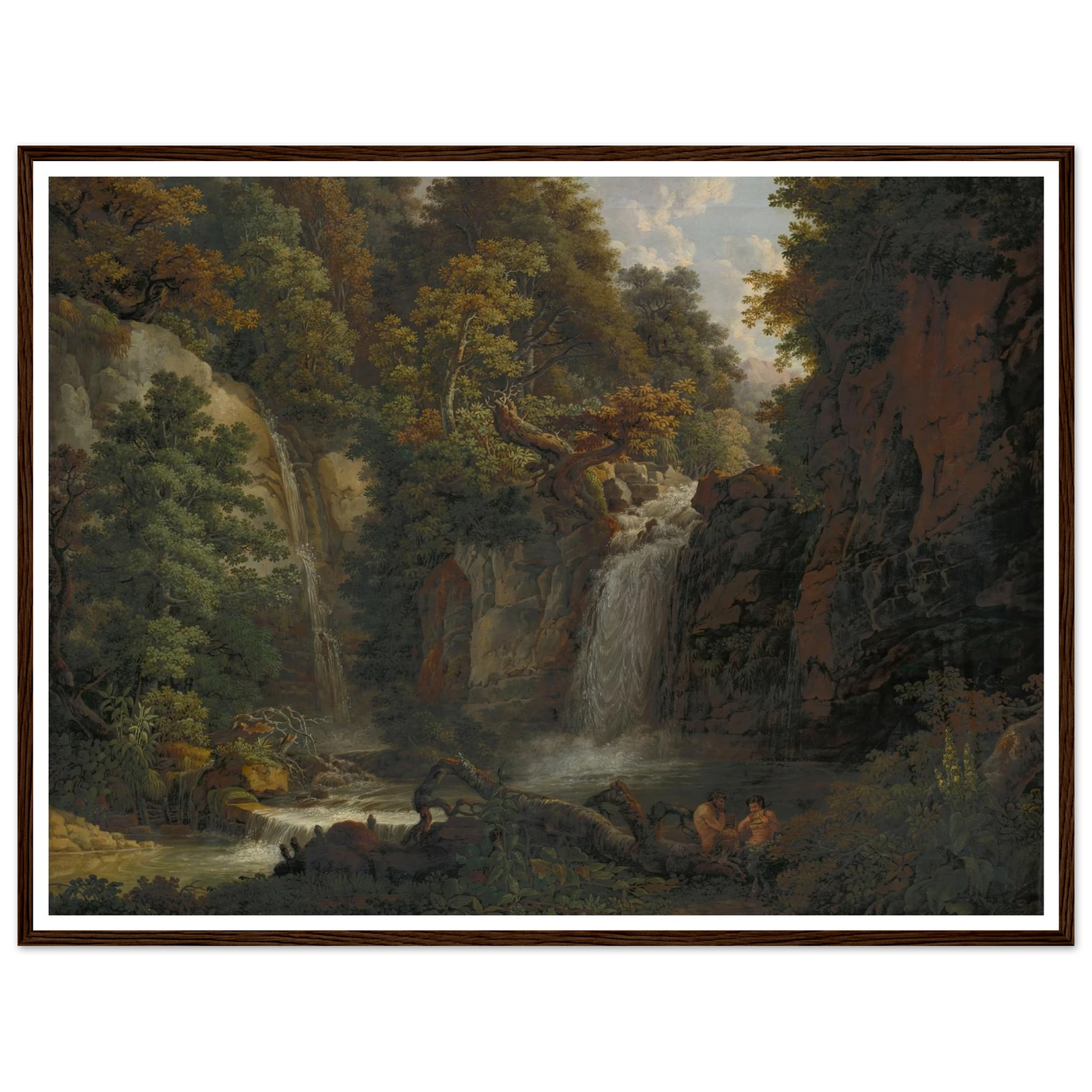 The Giessen near Zeglingen with Two Satyrs Playing the Panflute Art Print | Peter Birmann - Framed Poster - 30x40 cm / 12x16″ - Black frame