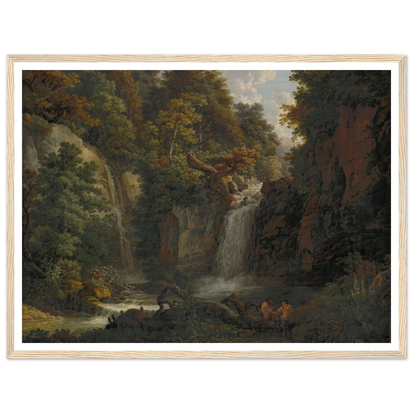The Giessen near Zeglingen with Two Satyrs Playing the Panflute Art Print | Peter Birmann - Framed Poster - 30x40 cm / 12x16″ - Black frame