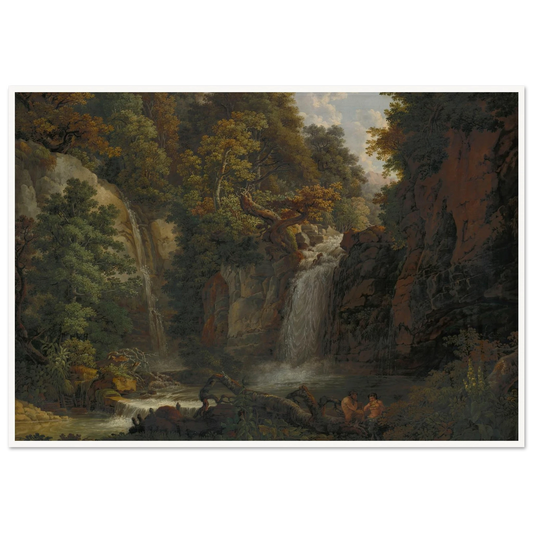 The Giessen near Zeglingen with Two Satyrs Playing the Panflute Art Print | Peter Birmann - Framed Poster - 30x40 cm / 12x16″ - Black frame