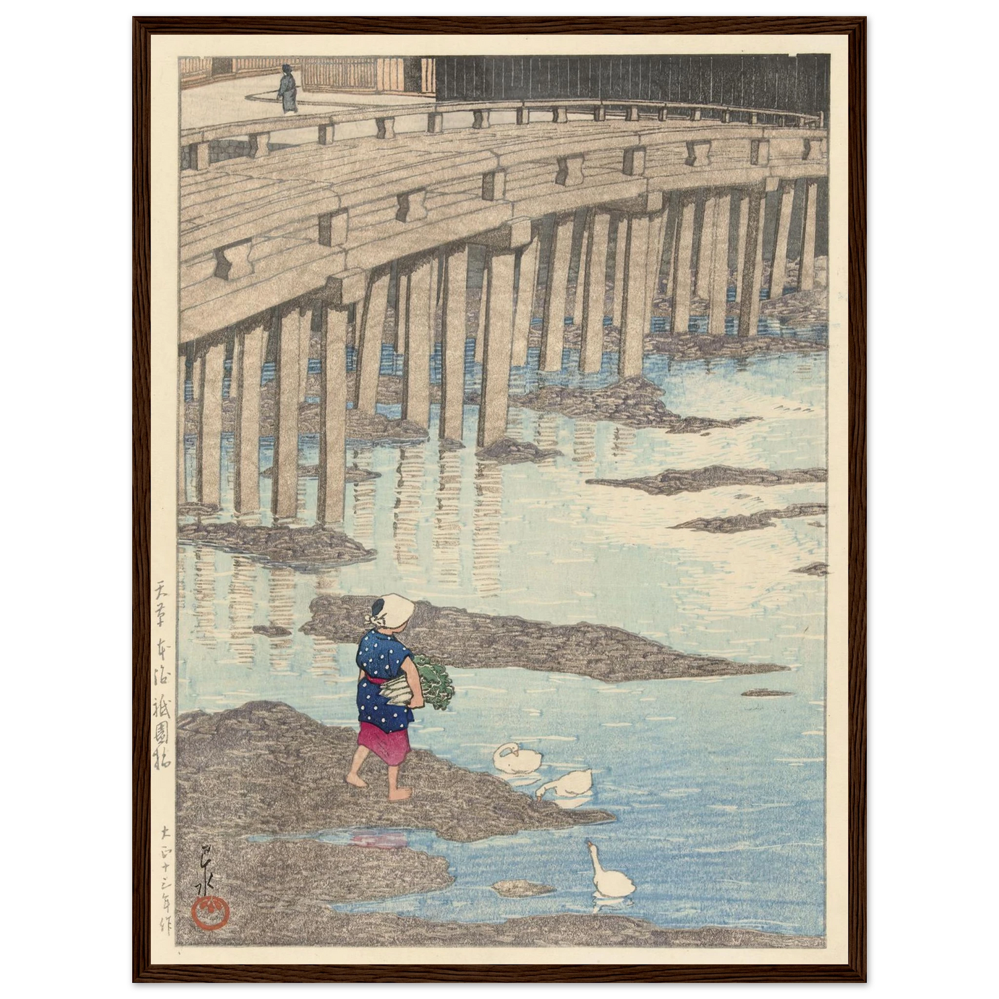 The Gion Bridge In Hondo In Amakusa (1924) Art Print | Kawase Hasui - Framed Poster - 30x40 cm / 12x16″ - Black frame