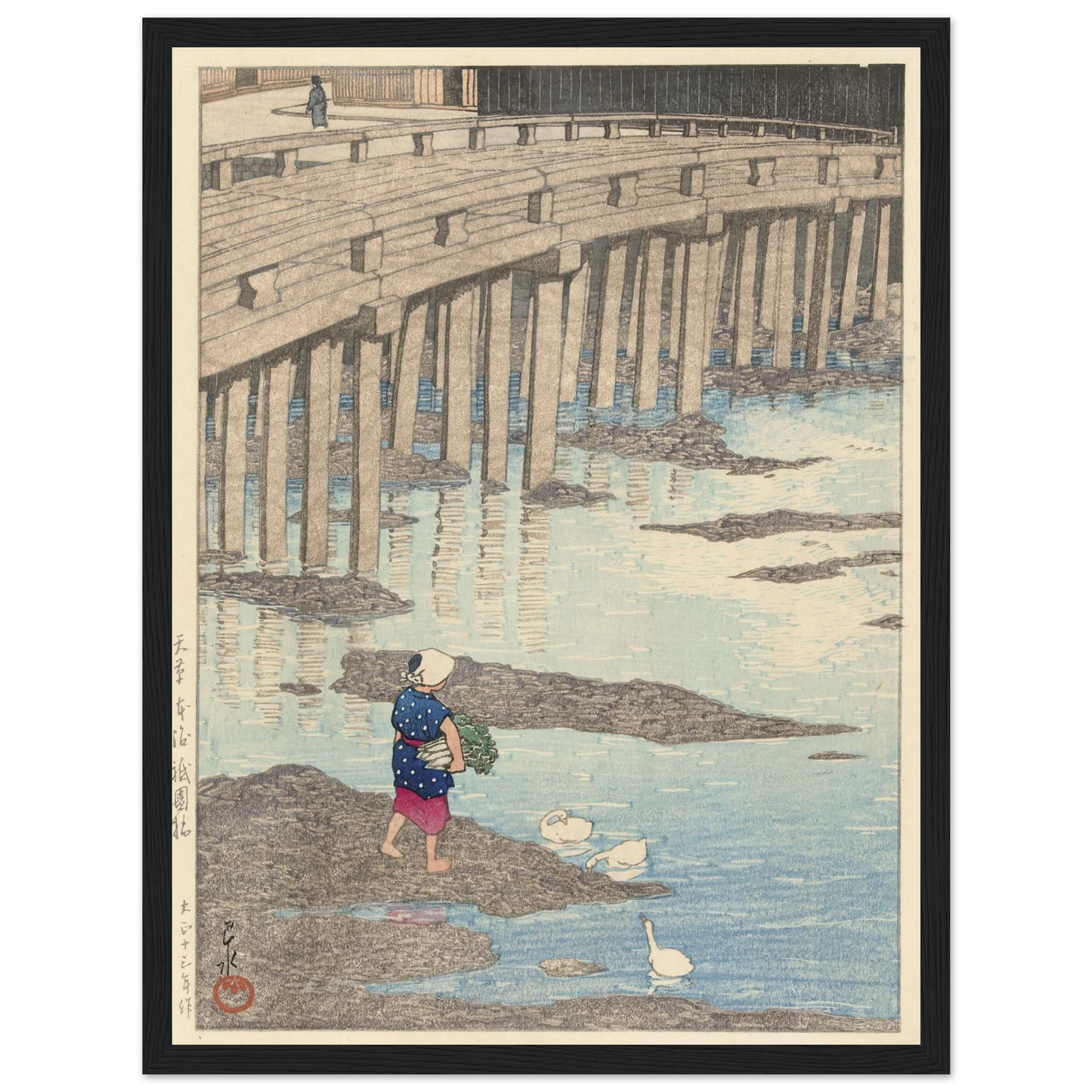 The Gion Bridge In Hondo In Amakusa (1924) Art Print | Kawase Hasui - Framed Poster - 30x40 cm / 12x16″ - Black frame