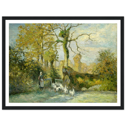 The Goose Girl at Montfoucault (White Frost) (1875) Art Print | Camille Pissarro - Framed Poster - 30x40 cm / 12x16″ - Black frame
