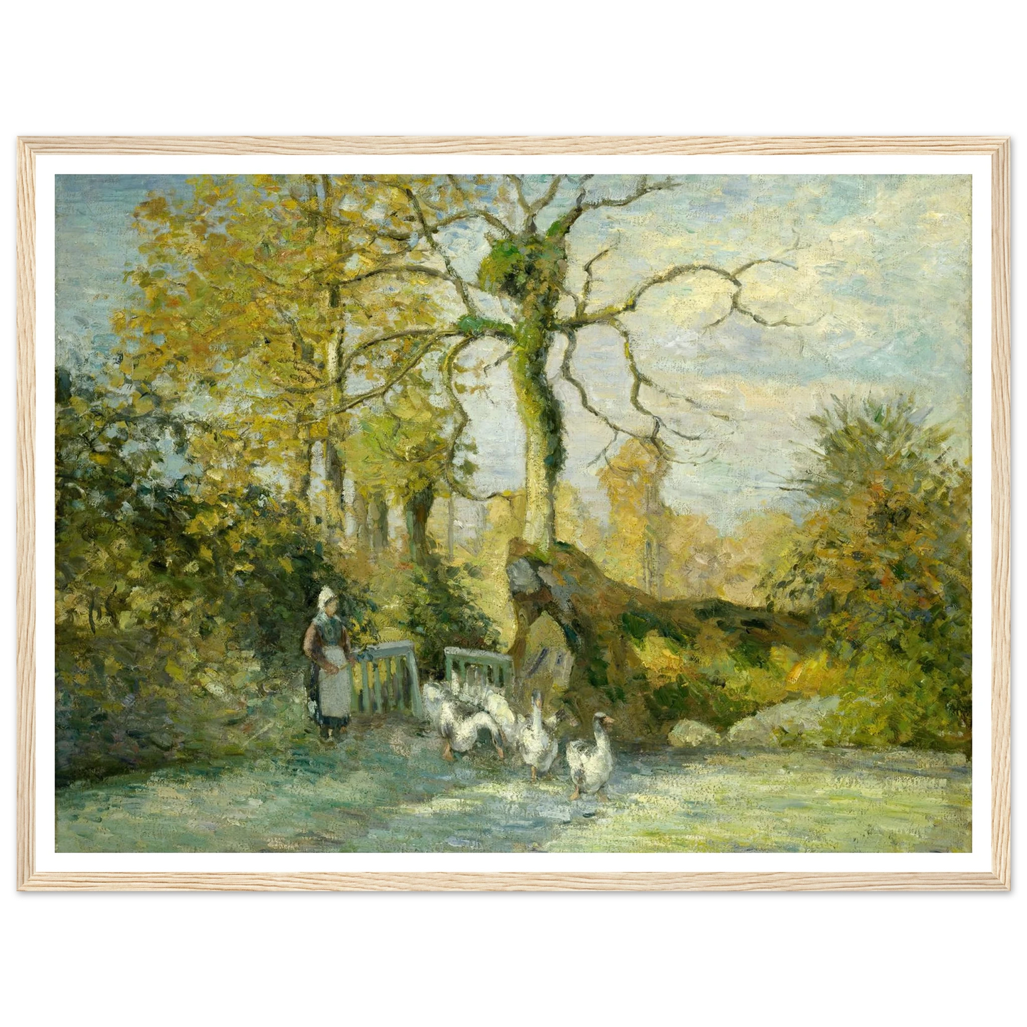 The Goose Girl at Montfoucault (White Frost) (1875) Art Print | Camille Pissarro - Framed Poster - 30x40 cm / 12x16″ - Black frame