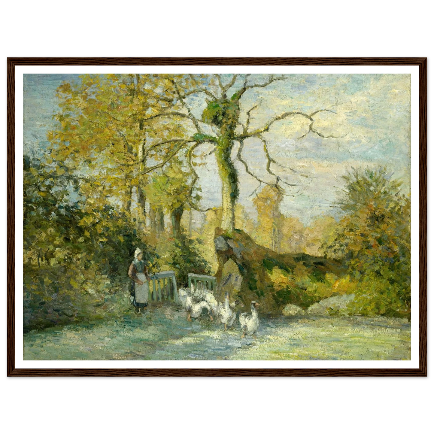 The Goose Girl at Montfoucault (White Frost) (1875) Art Print | Camille Pissarro - Framed Poster - 30x40 cm / 12x16″ - Black frame