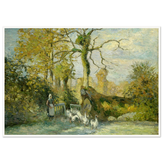 The Goose Girl at Montfoucault (White Frost) (1875) Art Print | Camille Pissarro - Framed Poster - 30x40 cm / 12x16″ - Black frame