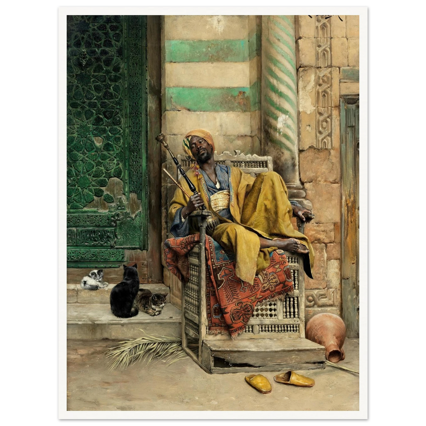 The Goza Smoker (1884) Art Print | Ludwig Deutsch - Framed Poster - 30x40 cm / 12x16″ - Black frame