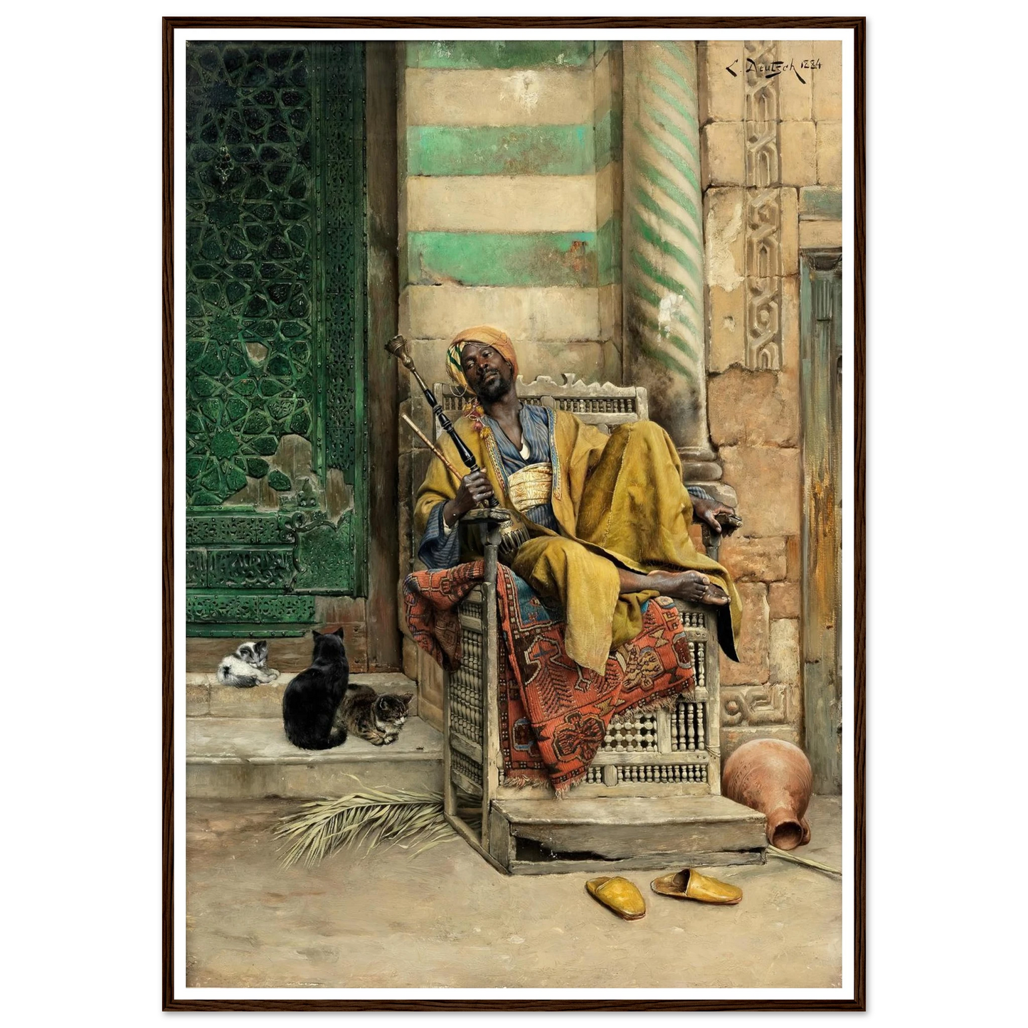 The Goza Smoker (1884) Art Print | Ludwig Deutsch - Framed Poster - 30x40 cm / 12x16″ - Black frame