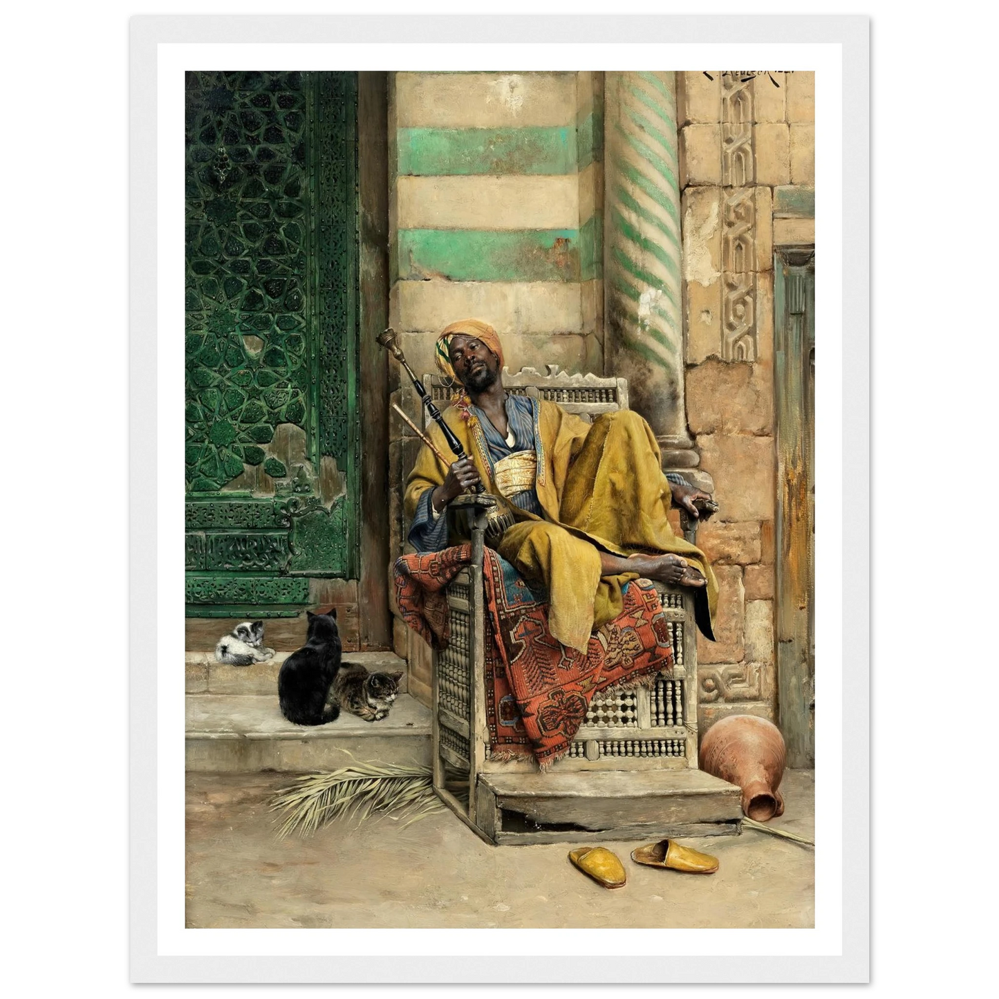 The Goza Smoker (1884) Art Print | Ludwig Deutsch - Framed Poster - 30x40 cm / 12x16″ - Black frame