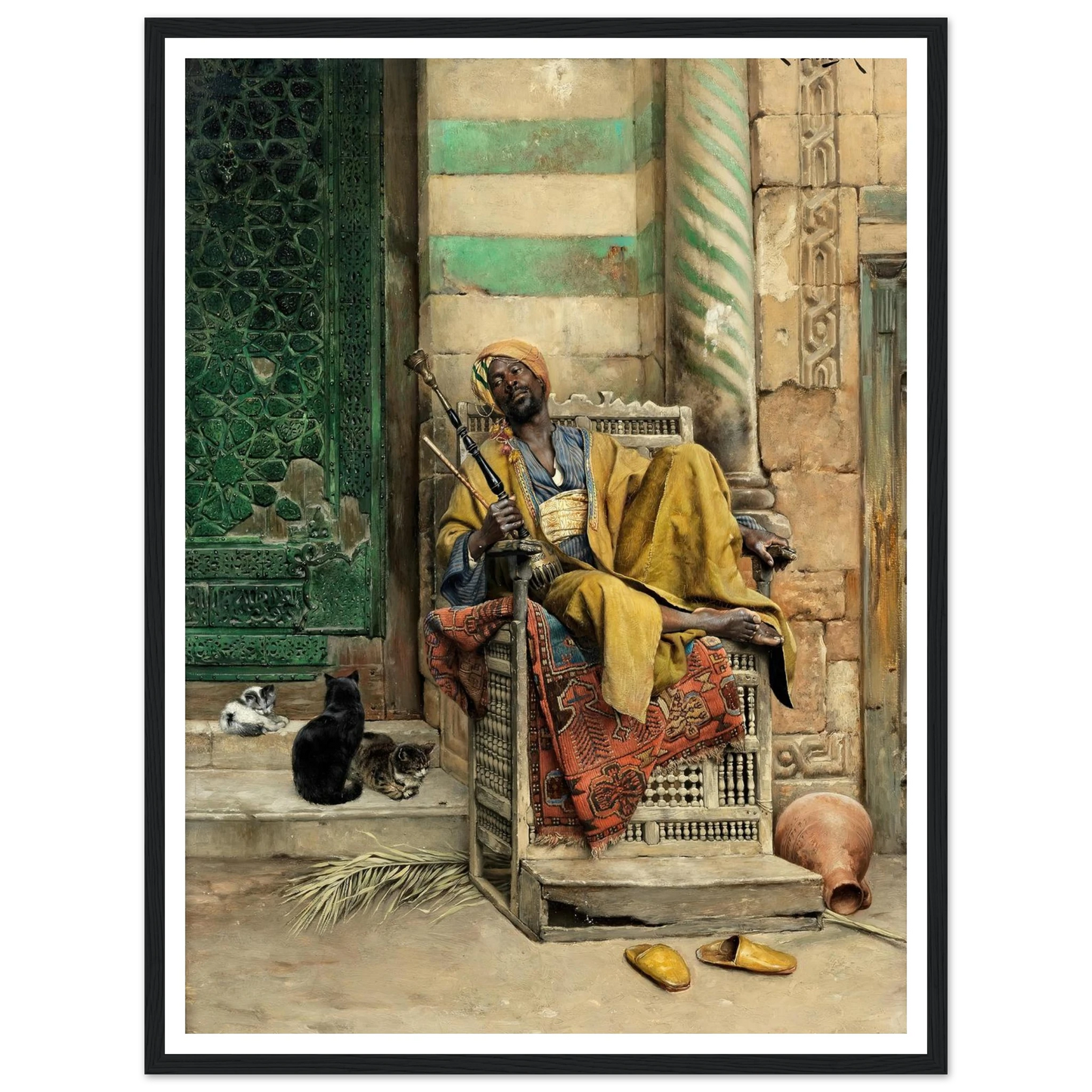The Goza Smoker (1884) Art Print | Ludwig Deutsch - Framed Poster - 30x40 cm / 12x16″ - Black frame
