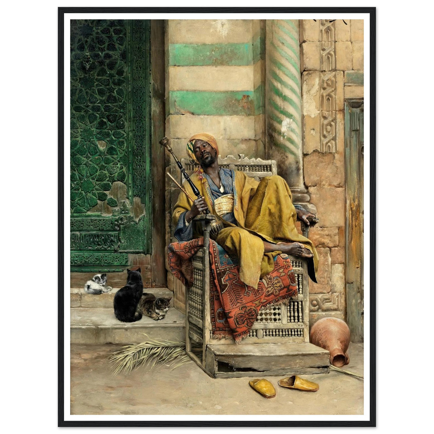 The Goza Smoker (1884) Art Print | Ludwig Deutsch - Framed Poster - 30x40 cm / 12x16″ - Black frame