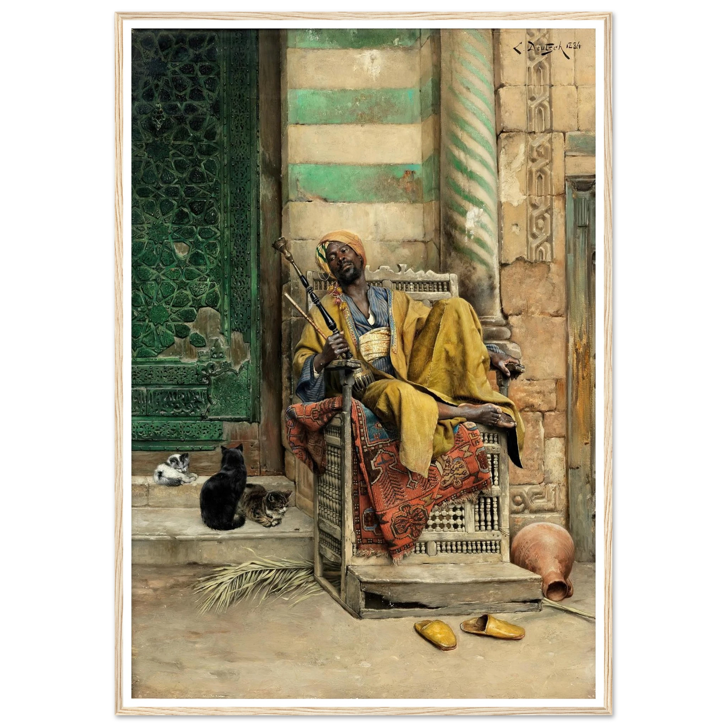 The Goza Smoker (1884) Art Print | Ludwig Deutsch - Framed Poster - 30x40 cm / 12x16″ - Black frame