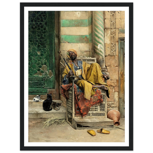 The Goza Smoker (1884) Art Print | Ludwig Deutsch - Framed Poster - 30x40 cm / 12x16″ - Black frame