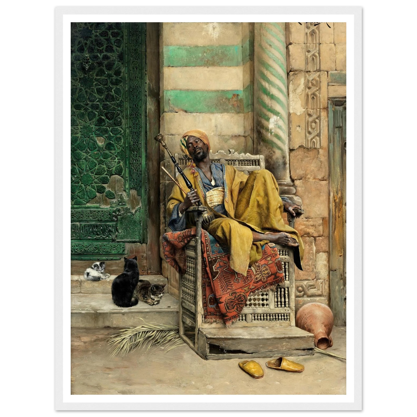 The Goza Smoker (1884) Art Print | Ludwig Deutsch - Framed Poster - 30x40 cm / 12x16″ - Black frame