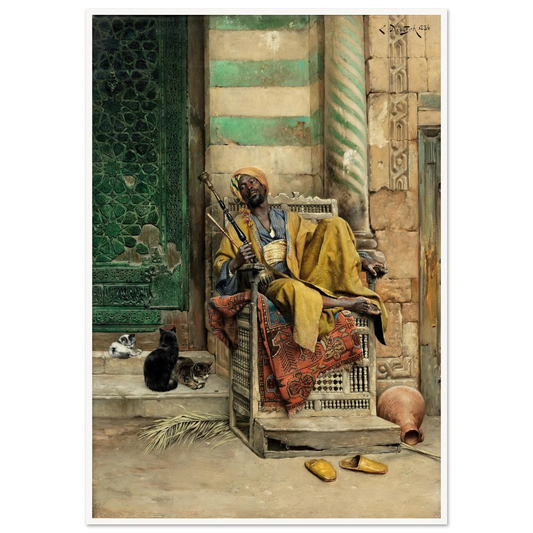 The Goza Smoker (1884) Art Print | Ludwig Deutsch - Framed Poster - 30x40 cm / 12x16″ - Black frame
