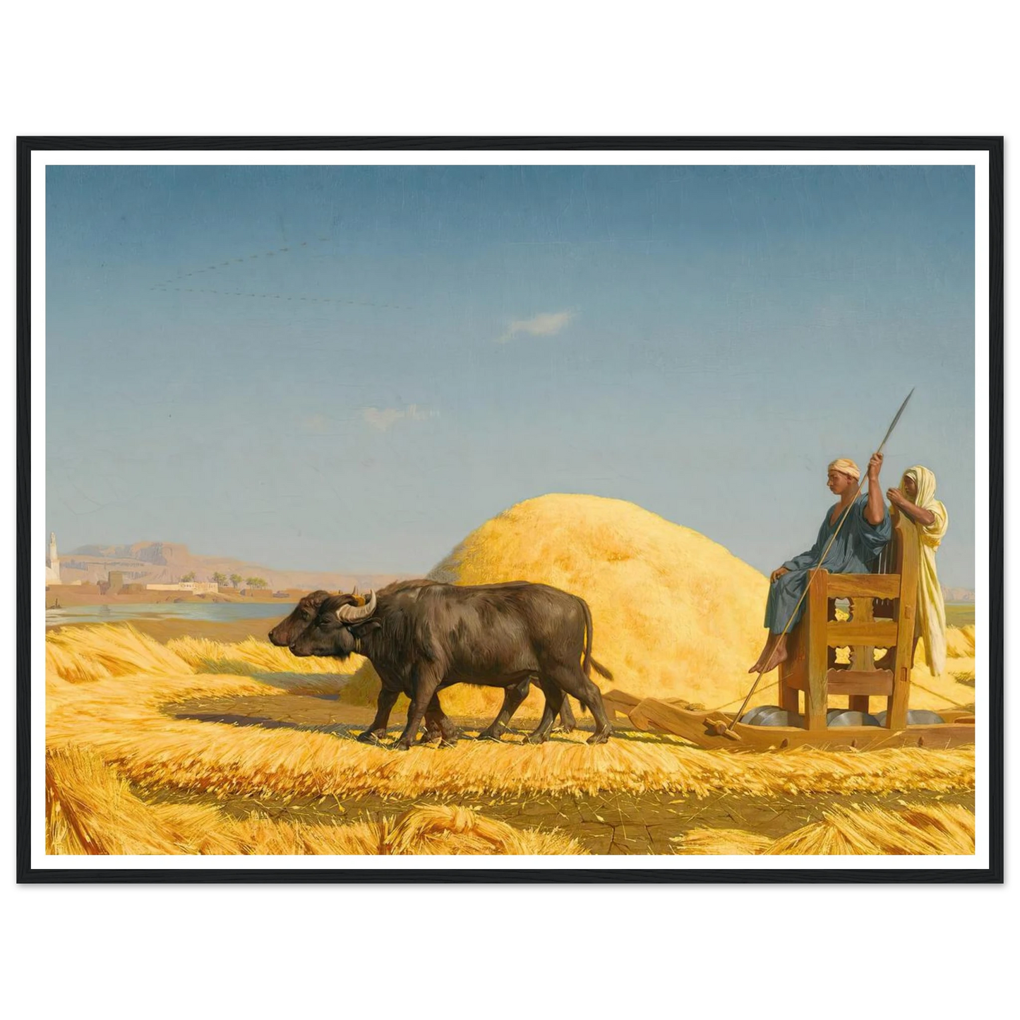 The Grain Threshers, Egypt (1859) Art Print | Jean Leon Gerome - Framed Poster - 30x40 cm / 12x16″ - Black frame