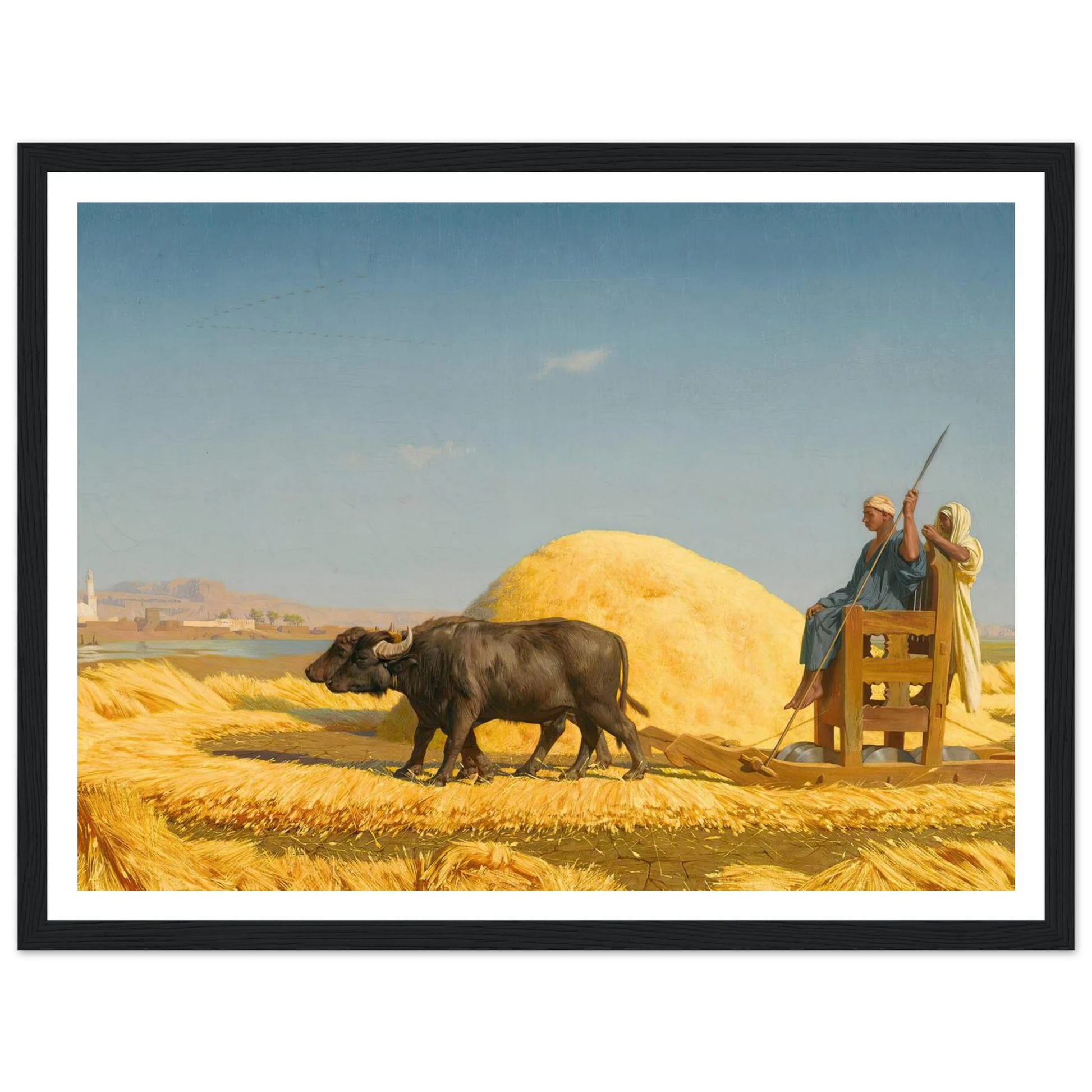 The Grain Threshers, Egypt (1859) Art Print | Jean Leon Gerome - Framed Poster - 30x40 cm / 12x16″ - Black frame