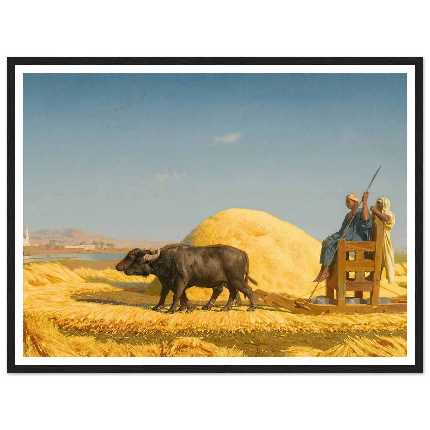 The Grain Threshers, Egypt (1859) Art Print | Jean Leon Gerome - Framed Poster - 30x40 cm / 12x16″ - Black frame