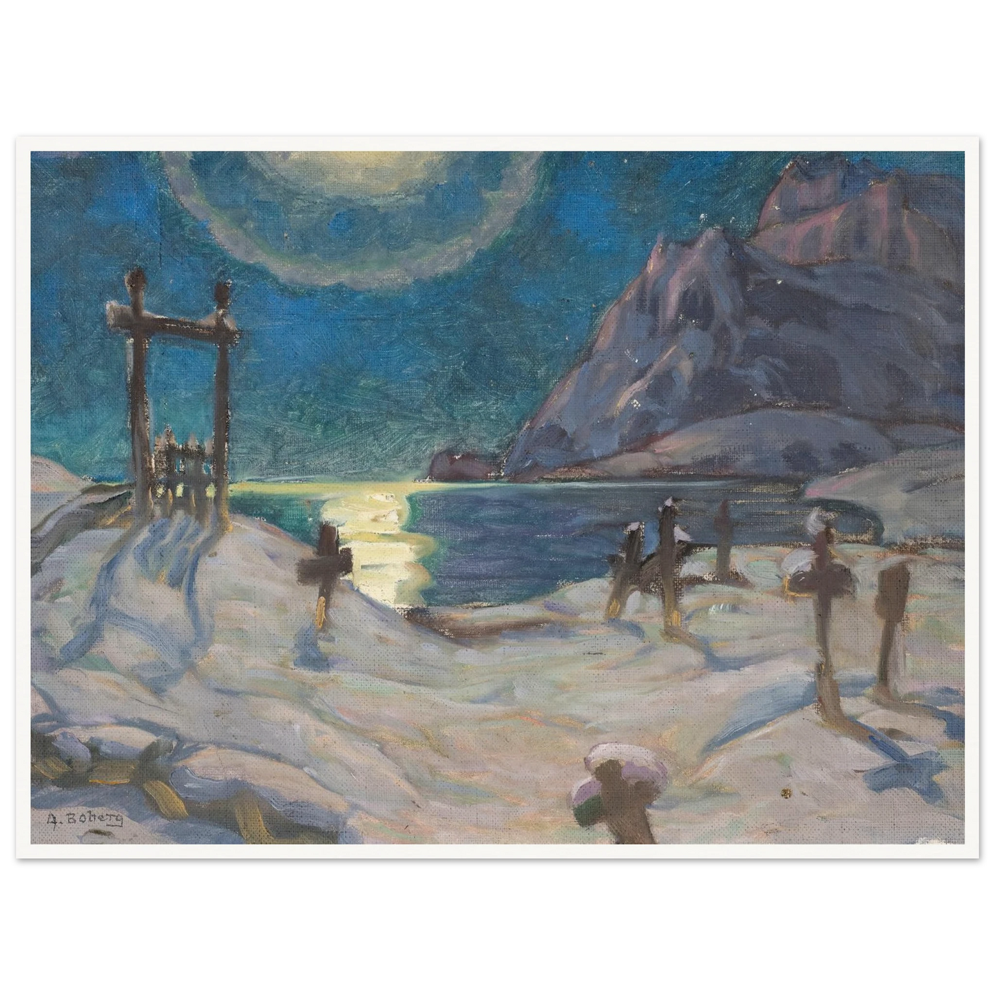 The Graveyard in the Mountains. Study from Lofoten (1920) Art Print | Anna Boberg - Framed Poster - 30x40 cm / 12x16″ - Black frame