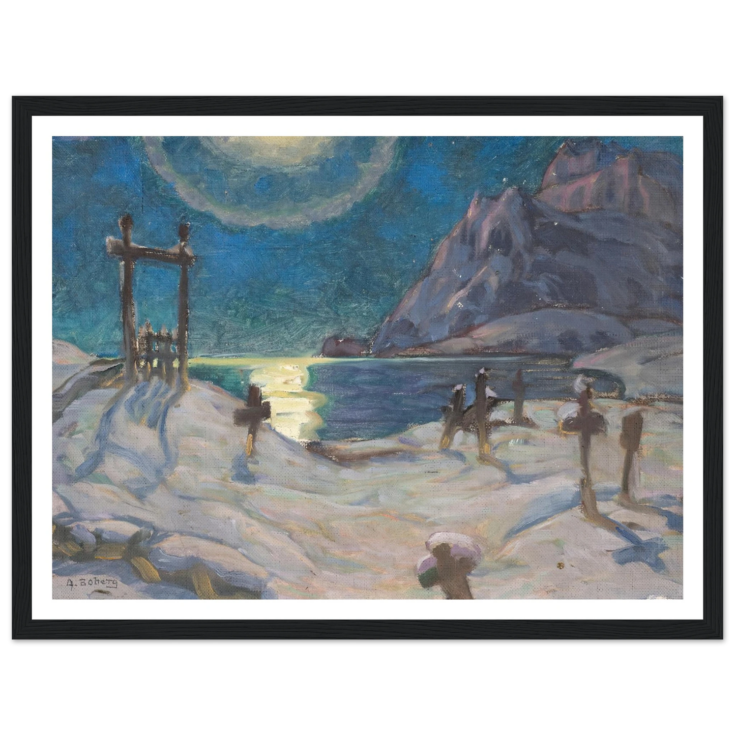 The Graveyard in the Mountains. Study from Lofoten (1920) Art Print | Anna Boberg - Framed Poster - 30x40 cm / 12x16″ - Black frame