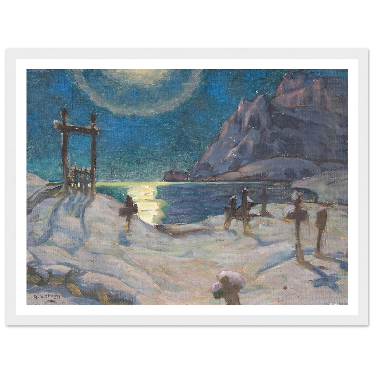 The Graveyard in the Mountains. Study from Lofoten (1920) Art Print | Anna Boberg - Framed Poster - 30x40 cm / 12x16″ - Black frame