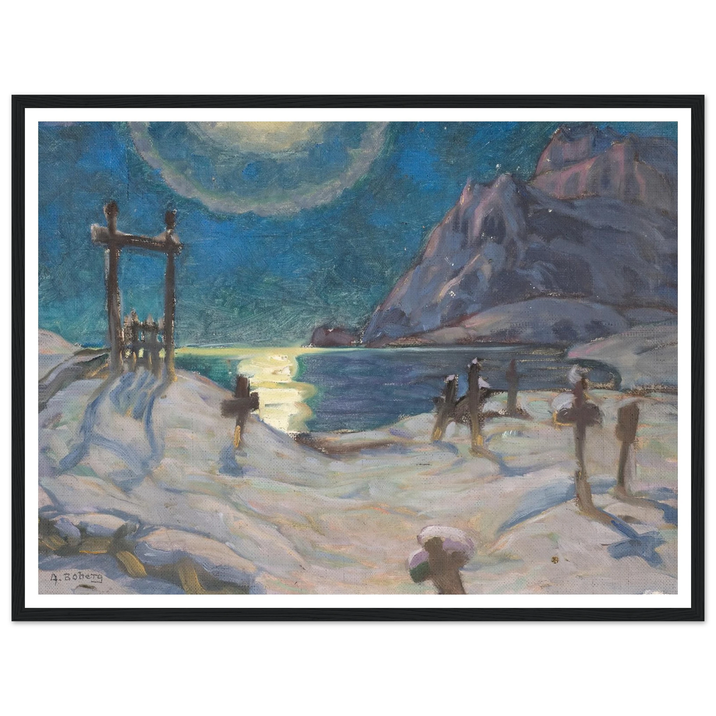 The Graveyard in the Mountains. Study from Lofoten (1920) Art Print | Anna Boberg - Framed Poster - 30x40 cm / 12x16″ - Black frame