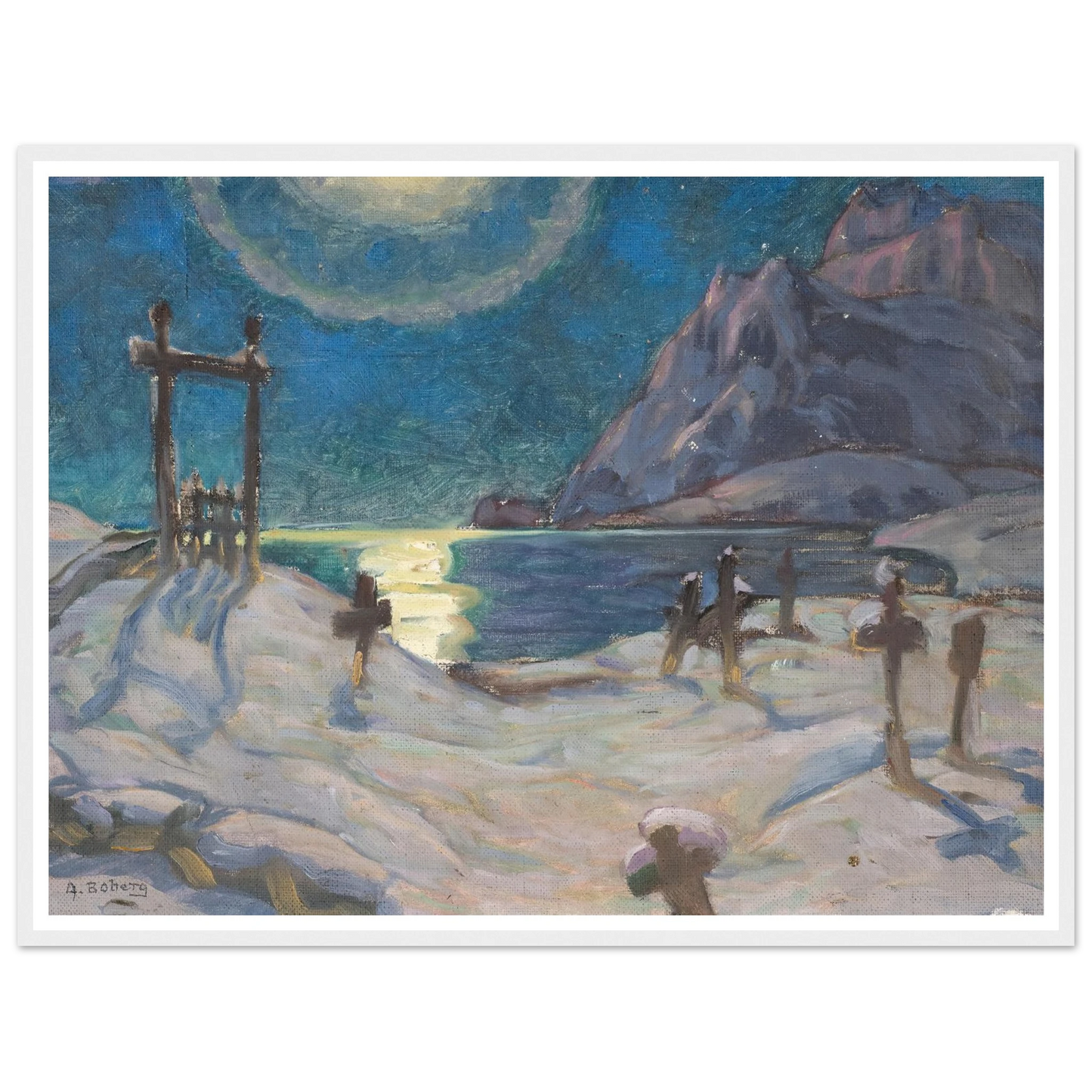 The Graveyard in the Mountains. Study from Lofoten (1920) Art Print | Anna Boberg - Framed Poster - 30x40 cm / 12x16″ - Black frame