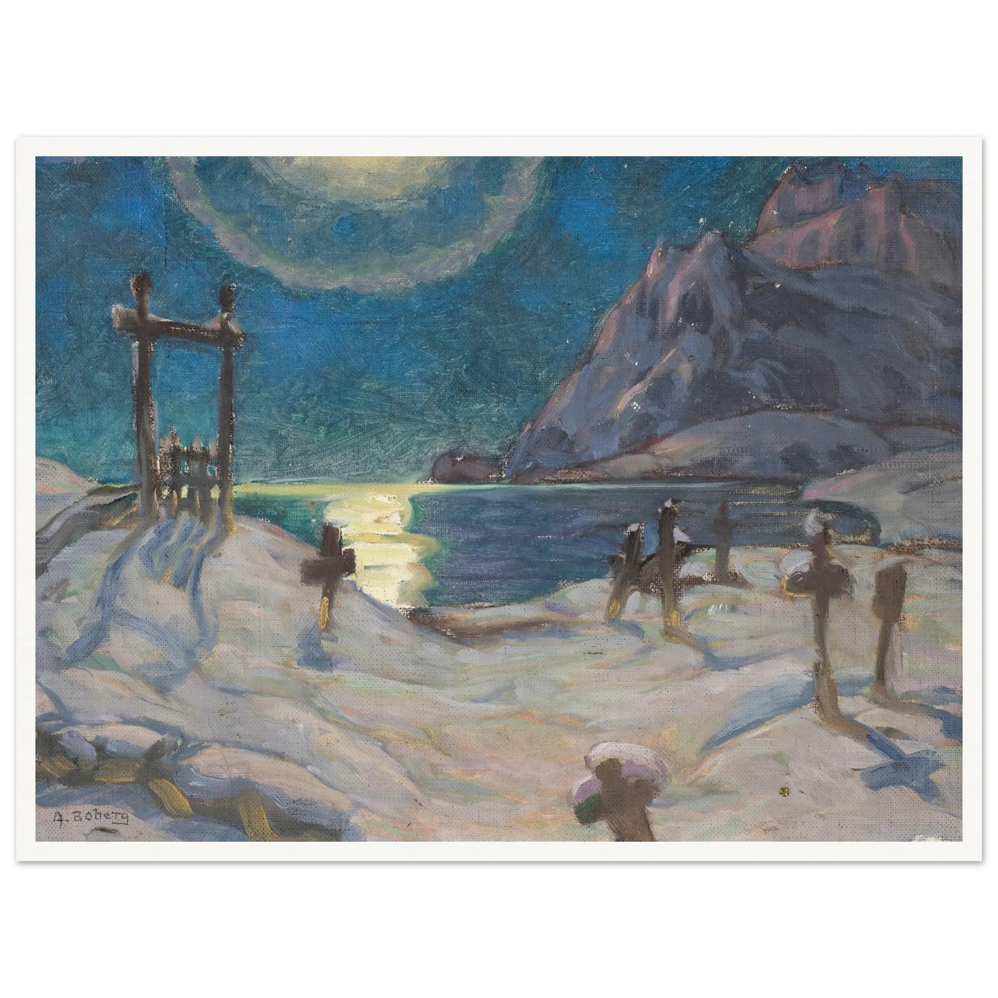 The Graveyard in the Mountains. Study from Lofoten (1920) Art Print | Anna Boberg - Framed Poster - 30x40 cm / 12x16″ - Black frame