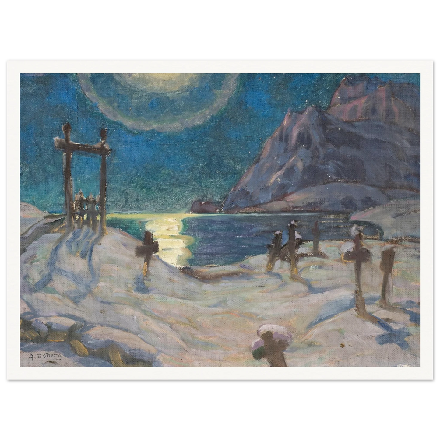 The Graveyard in the Mountains. Study from Lofoten (1920) Art Print | Anna Boberg - Framed Poster - 30x40 cm / 12x16″ - Black frame