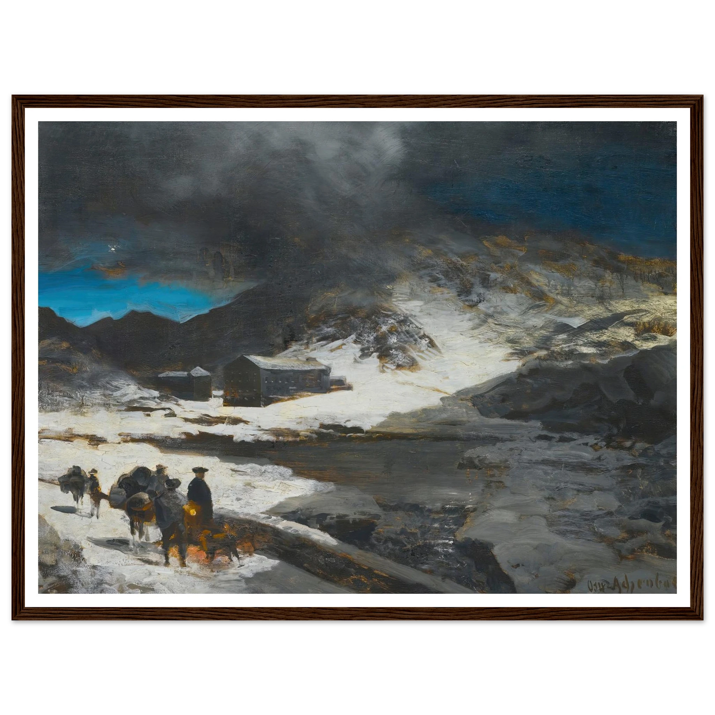 The Great St Bernard Inn, In The Alps Art Print | Oswald Achenbach - Framed Poster - 30x40 cm / 12x16″ - Black frame