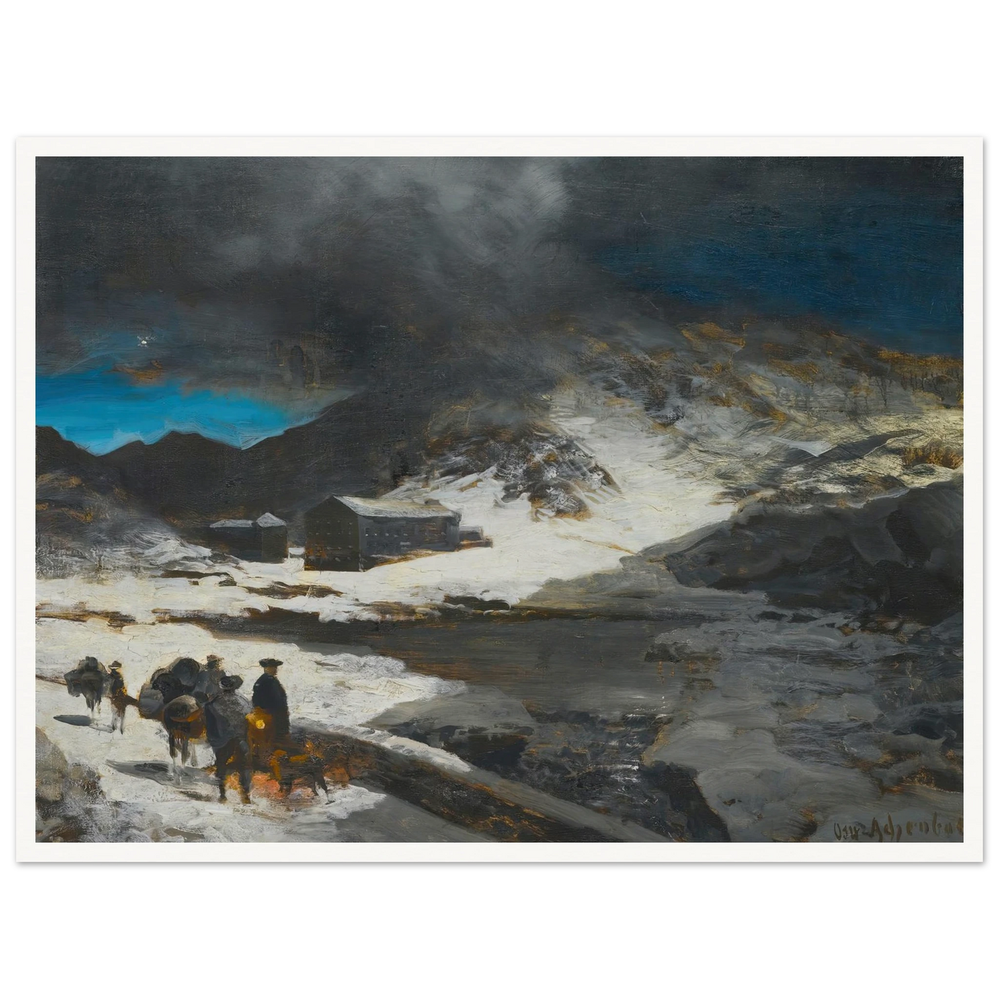 The Great St Bernard Inn, In The Alps Art Print | Oswald Achenbach - Framed Poster - 30x40 cm / 12x16″ - Black frame